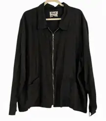 FLAX Black 100% Linen Front Zip Lightweight Jacket Blazer Size Large