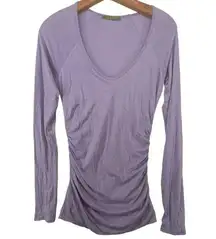 Velvet by Graham & Spencer Womens Top Sz M Purple Ruched Jersey Knit V-Neck LS