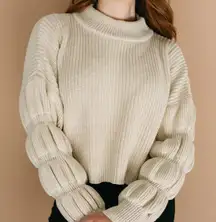 Miou Muse Cowl Neck Cropped Sweater with Tiered Sleeves