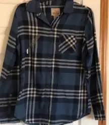 NWT Plaid Button Up Shirt Blue, Black & White 