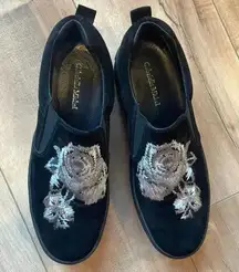 GABRIELLA MICHEL Michel Embroidered Rose Slip On Suede Sz 38