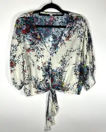 Love‎ Stitch Kimono Sleeve Women’s Multi Floral Tie Waist Top Blouse Size S