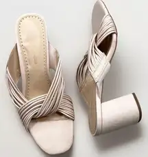 Adrienne Vittadini Beige Strappy Open Toe Block Heel Sandal Size8