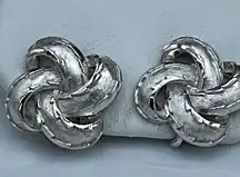 Vintage Crown Trifari brushed silver tone clip earrings