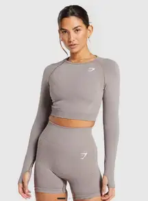 Gymshark Vital Seamless Long Sleeve Crop Top Taupe