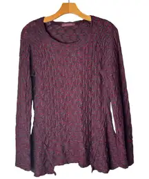 Cut Loose Shirt Women XS‎ Red Gray Long Sleeve Textured Knit Asymmetric Hem Top