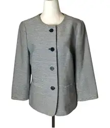 Talbots Black‎ And White Striped Button Down The Jackie Fit Coat Blazer Size 8