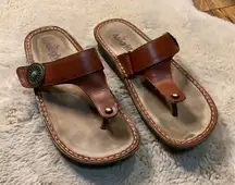 Algeria Carina Thong Sandals Size 39 Brown Leather Turquoise Accent Strap Buckle