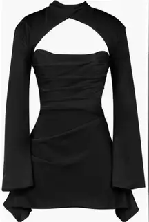 NWOT House Of CB Toira Satin Corset Long Sleeves Minidress XS Black