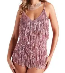 Bear Dance Fringe Sparkle Flapper Sleeveless Bodysuit Pink Size Large NWT