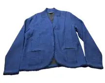 Eileen‎ Fisher Felted Merino Wool Double Knit Jacket Blue Fringe Hem XL