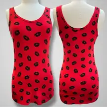 No Bo Boundaries Red Tank Top with Black Lips Print Valentines Day Size L