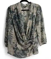 Talbots Sz. 14 Faux Wrap Sheer Water Color Blouse