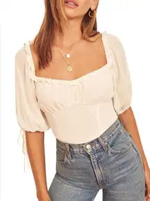 NEW Reformation Cantaloupe Ruffle Tie Sleeve Blouse Ivory 4