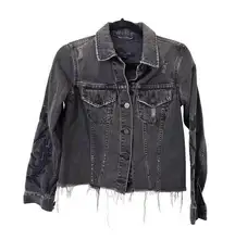 ALLSAINTS Philly Embroidered‎ Distressed Denim Jacket Sz XS