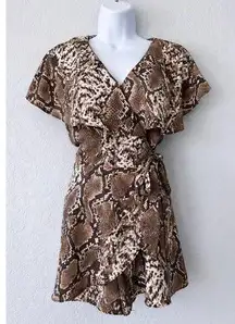 Pants Store Brown Snake Print Backless Faux Wrap Shorts Romper Size Small