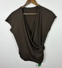 Halara‎ Top M Brown Draped Surplice Athleisure Minimalist Chic Capsule Wardrobe