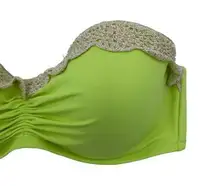 Victorias Secret Strapless Ruched Bandaeu Swim Top Green Crochet Ruffle 36D