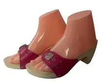 Vtg Dr Scholls Origina Womens Wooden Heeled Clogs Sandals Shoes Pink Italy Sz 9