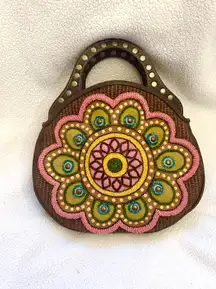 Vintage ' Beaded Leather Top Handle Handbag