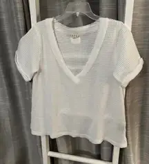 Women's POL White Waffle Knit V-Neck Short Sleeve Tee S