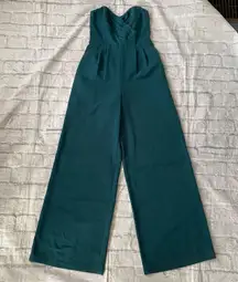 women 2 strapless jumpsuit w/zip back closure & pockets green
