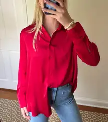 Red Satin Button Down Blouse