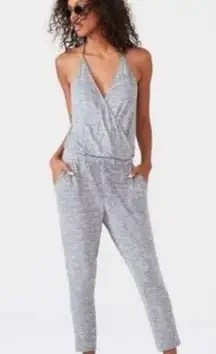Lou & Grey Sleeveless Crossover Front Knitted Jumpsuit Gray Medium