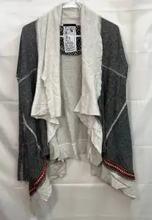 Memory Lane Knits Scrapbook gray embroidered open drapey knit cardigan sweater