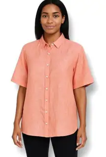 Tahari Linen Shirt Coral Button Down Oversized Blouse Coastal Preppy Resort S