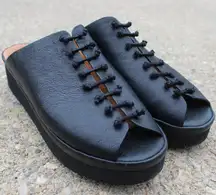 L'Amour Des Pieds Ladies Arienne Black Leather Platform Wedge Slide Sandal Sz 10