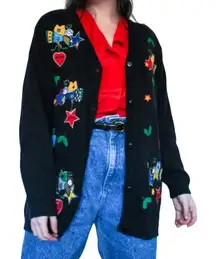 The Quacker Factory Womens Vintage Angels Ugly Christmas Sweater Cardigan Size L