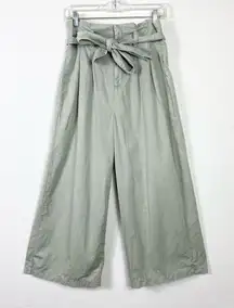 (6 Long) American Eagle Sage Green High Rise Cropped Ankle Wide Leg Belted Pants