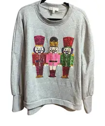 Holiday Nutcracker Graphic Grey Sweatshirt 3X Multicolor Sequin Christmas