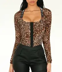 NEW I.AM.GIA Long Sleeve Chelsea Leopard Corset Top Medium