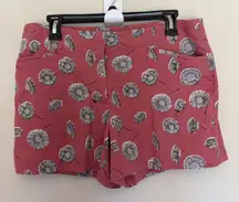 LOFT Pink Allover Floral Flower Linen Blend Flat Front Stretch Shorts Pockets 8