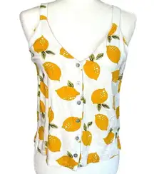 Jun & Ivy Womens Yellow White Tank Top Lemon V-Neck Button Up Sleeveless Medium