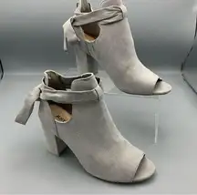 JustFab Bowa Tie Back Open Toe Bootie 3.75" Size US 11 Heel Man Made Sole