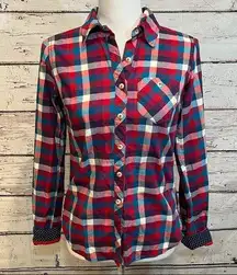 GIRL KRAZY Plaid Button Down Shirt Teal, Berry, White Checks-Small