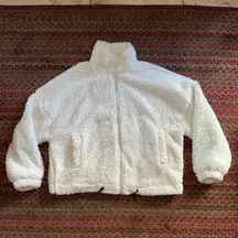 WHITE SHERPA TEDDY COZY FLEECE ZIP UP JACKET