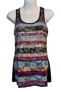 No Boundaries Multicolor Striped Sequin Tank Top Sleeveless Women’s M