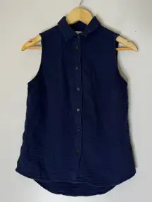 J‎ Crew Factory Blue Collar Sleeveless Button Down Gauze Top XS