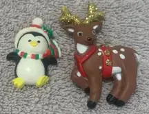 Vintage Christmas Reindeer and Penguin Pins