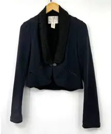 Free People Jacket‎ Women's One Button Cropped Long Sleeve Black Size Small