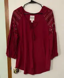 New York Laundry Burgundy Peasant Blouse Size XL