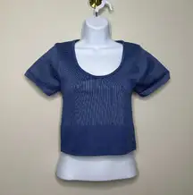 Offline by Aerie Blue Seamless Ribbed Cropped SS Athletic Top Women's Large