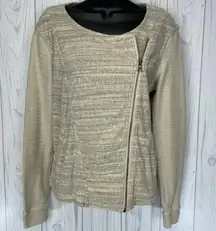 LOFT beige and gray asymmetrical sweatshirt/jacket size Medium