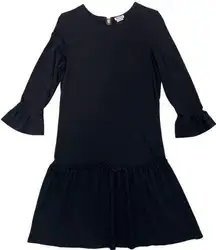 Miu Miu Flounce Ruffle Hem And Sleeve Mini Dress Cotton Blend Black Size M