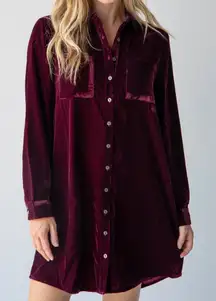 Natural Life Rocky Velvet Shirt Dress Size Medium Cranberry Burgundy Long Sleeve
