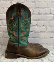 Laredo Cheyenne Western Boots Teal Yellow Leather Cowgirl Farm Size 7M